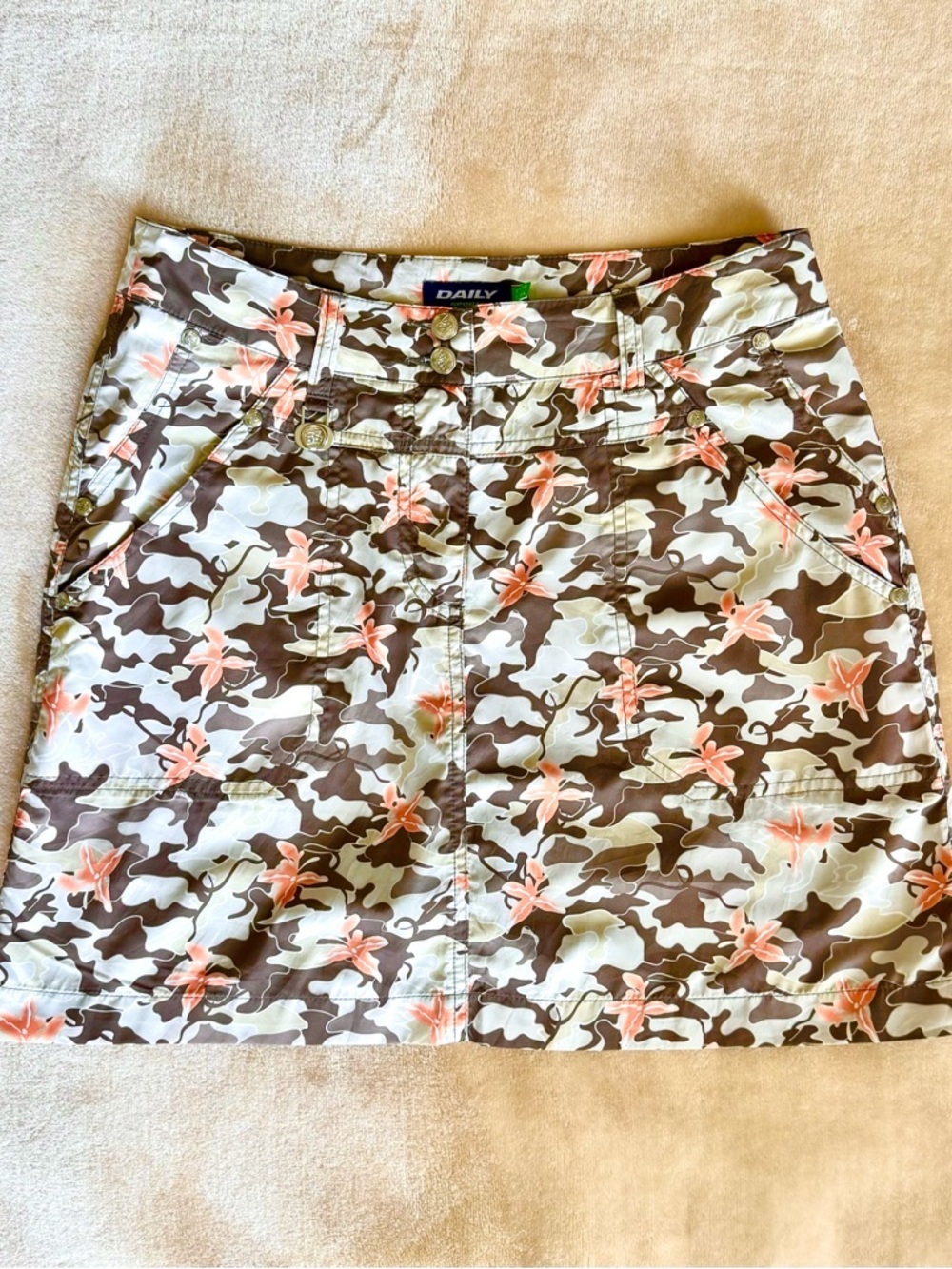 Y2K Floral Camo Mini Skirt in Brown & Pink
